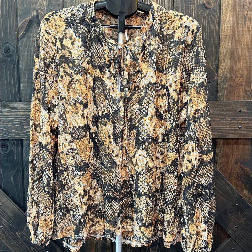 FP Out For The Night Blouse M Animal Print Earth Tone Mixed‎ Pattern Boho Chic
